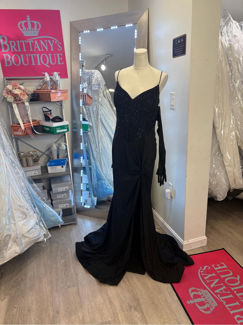 Jovani Black Beaded Spaghetti-Strap Prom Gown